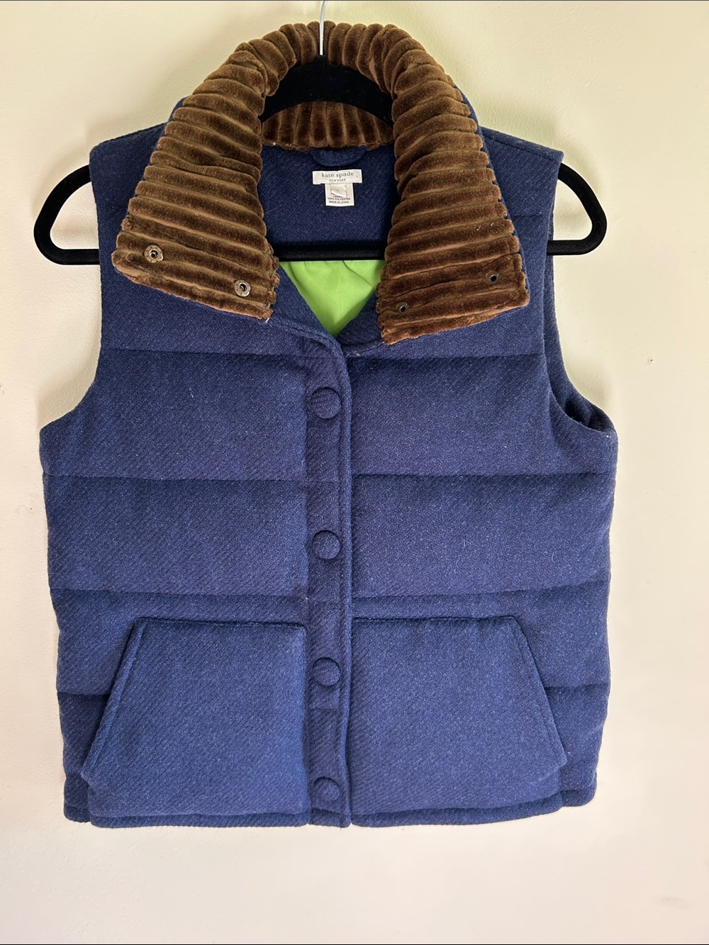 Kate Spade 100% Wool Winter Puffer Vest NWOT Never Worn Size Large